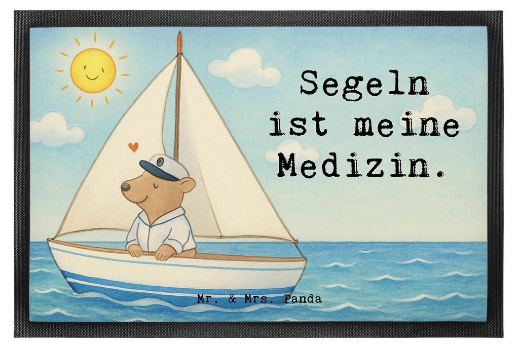 Mr. & Mrs. Panda Schmutzfänger Bär Segeln Design 60 x 90 cm - Weiß - Geschenk, Segelboot, Schmutzfangmatte, Segelschule, fußmatte, Fußabstreif...