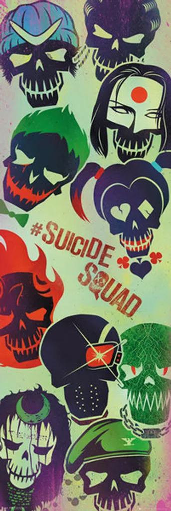 Affiche de porte Suicide Squad Visages avec 2 baguettes en bois noir 61cm