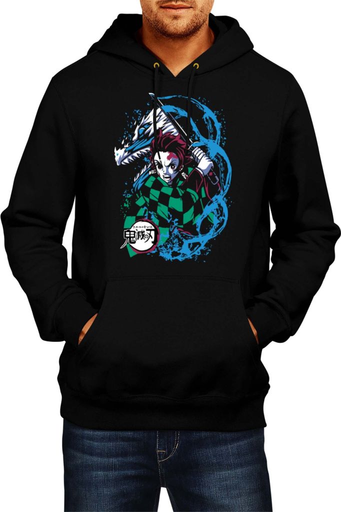 Herren Kapuzenpullover Demon Anime Slayer Tanjiro Kamado Dragon, Man M / Schwarz