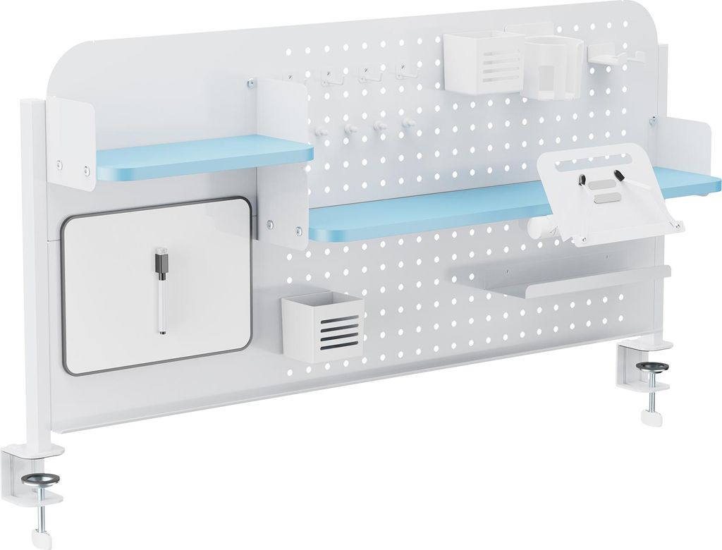 Schreibtisch-Organizer 'Sauda' 114 x 68 cm Stecktafel mit Zubehör Klemmhalterung Stahl Weiß/Blau