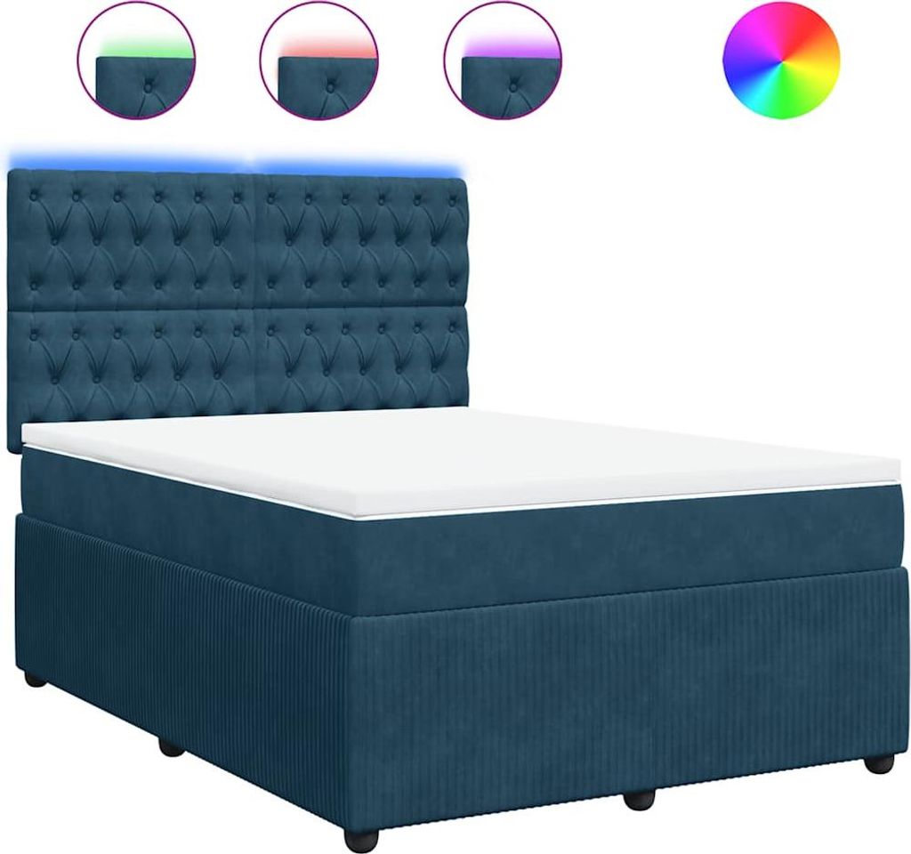 vidaXL Boxspringbett mit Matratze Blau 140x200 cm Samt