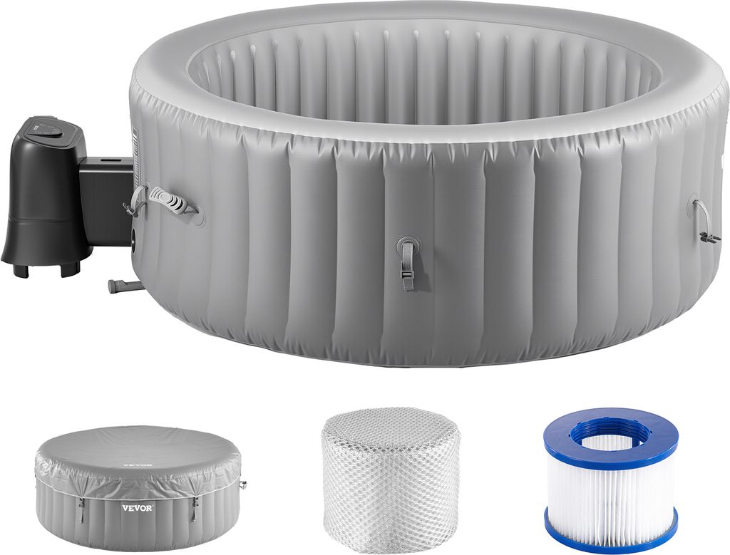 VEVOR Aufblasbare Badewanne für 2 bis 4 Personen (180 x 66 cm), rund & tragbar, mit 110 wohltuenden Düsen & Filter & multifunktionalem Bedienfeld,