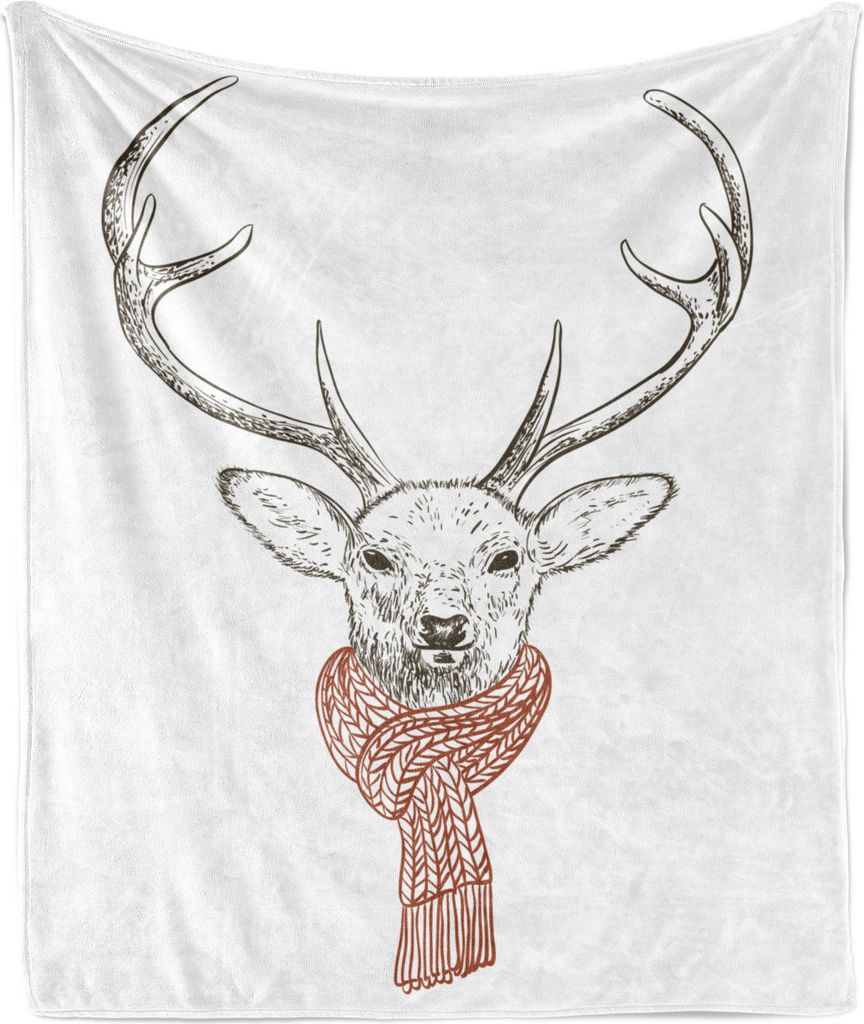 ABAKUHAUS Geweih Weich Flanell Fleece Decke, Illustration Eines Rotwilds, Das Schal Trägt, Gestrickt Winterzeit Dezember, 175 x 230 cm, Redwood Gr...
