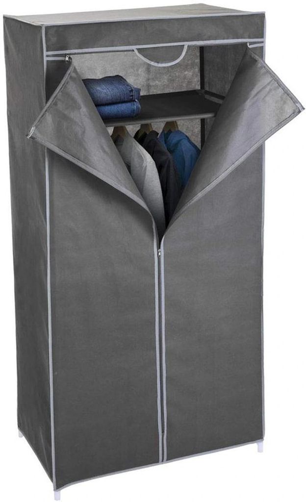 Unyqoos Stoffkleiderschrank mit Reißverschluss und Kleiderstange für jeden Raum, grau, platzsparend, einfach montierbar