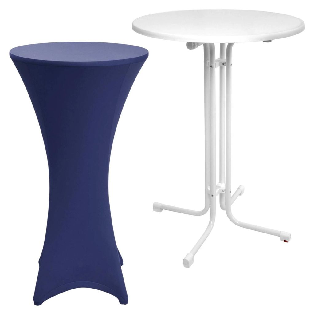 Beautissu Outdoor Stehtisch Sylt, klappbar, Ø70cm, Blau, mit Husse