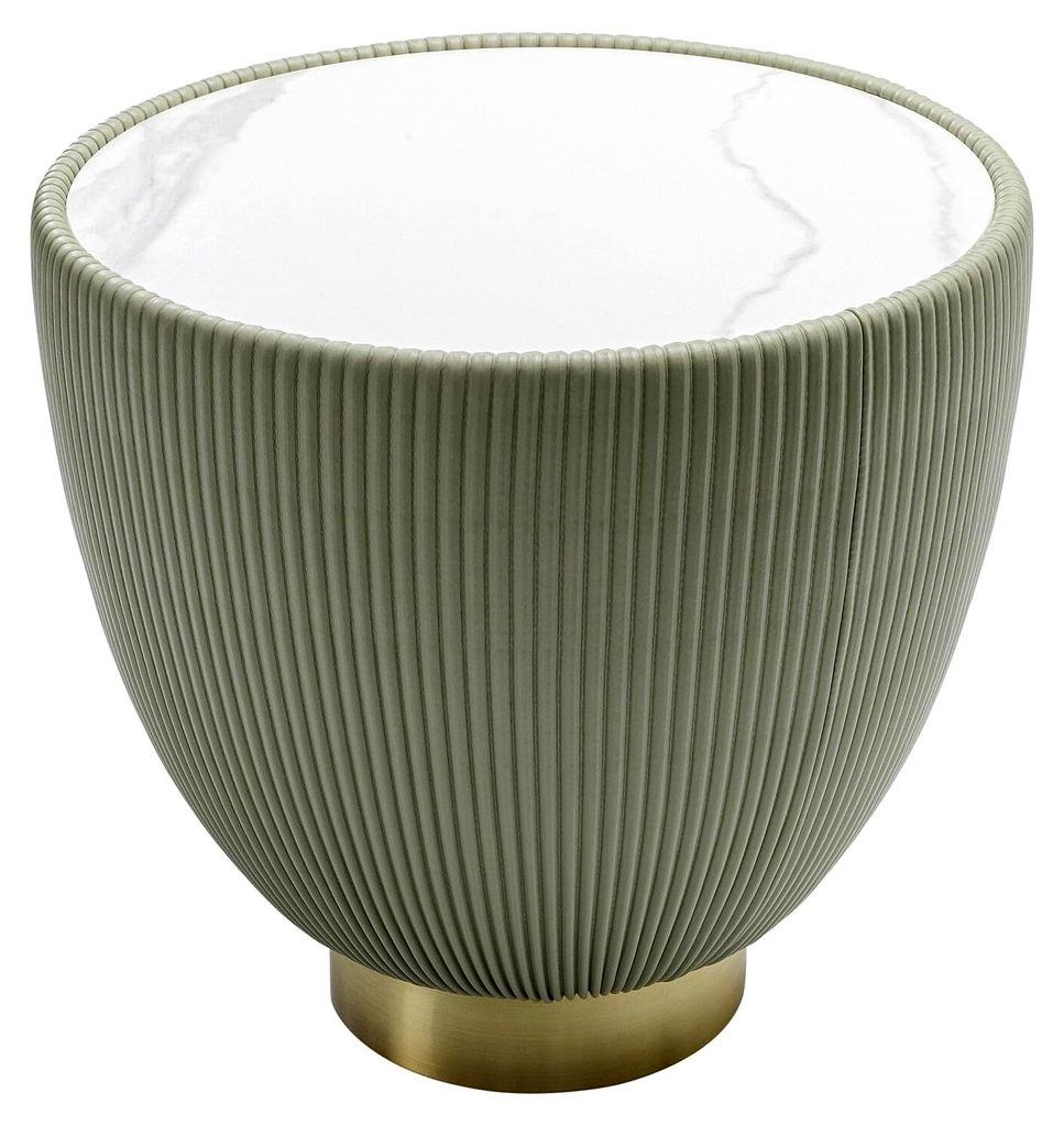 Beistelltisch Endless Vegas, Grün, 47 cm Durchmesser, rund, Keramik Tischplatte, Stahlgestell, Holzverkleidung, 45 x 47 x 47 cm (H/B/T)