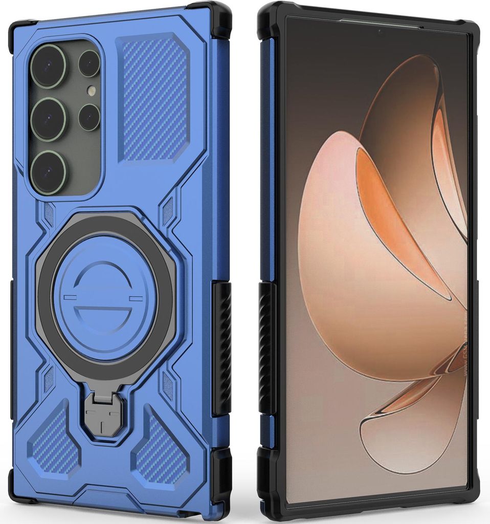 Robuste Handyhülle für Samsung Galaxy S24 Ultra mit Ringhalter Ständer Stoßfest, Magnetisch, Dual-Layer Schutz Blau