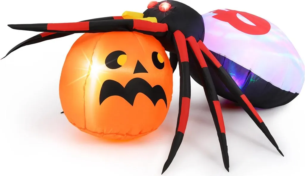Araignée Halloween Lumineuse avec Projecteur LED Rotatif et Citrouille
