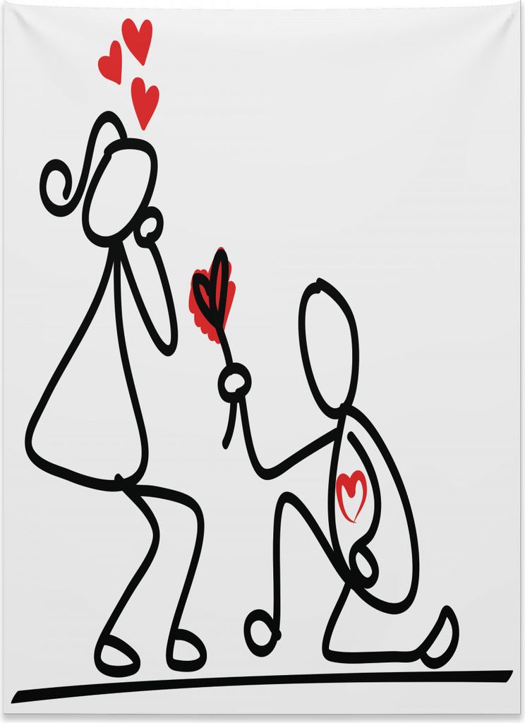 Abakuhaus Skizzenhaft Wandteppich, Heiratsantrag aus Weiches Mikrofaser Stoff Kein Verblassen Klare Farben Waschbar, 110 x 150 cm, Weiß Schwarz un...