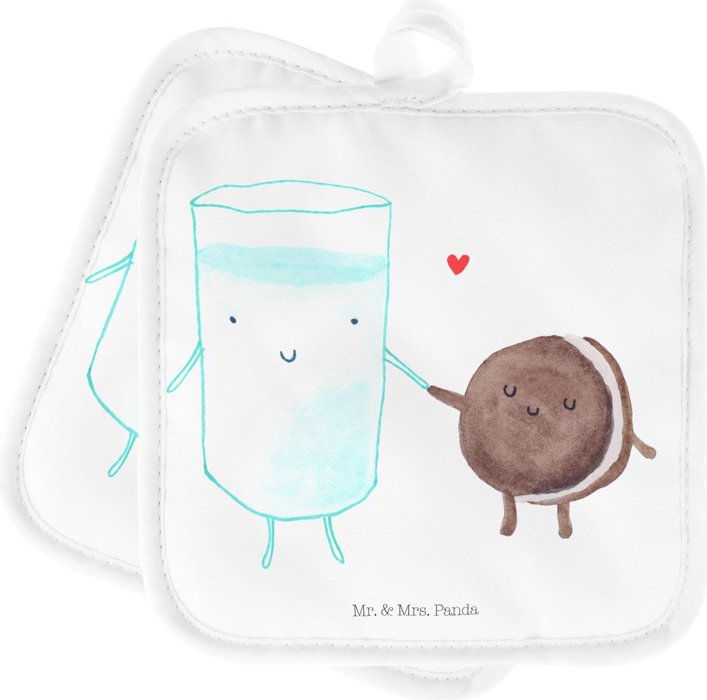 Mr. & Mrs. Panda Topfuntersetzer Milch Keks - Weiß - Geschenk, Topflappen 2er Set, Kochlappen, Cookie, Romantisch, Kaffee, topfhalter, Lustige Spr...