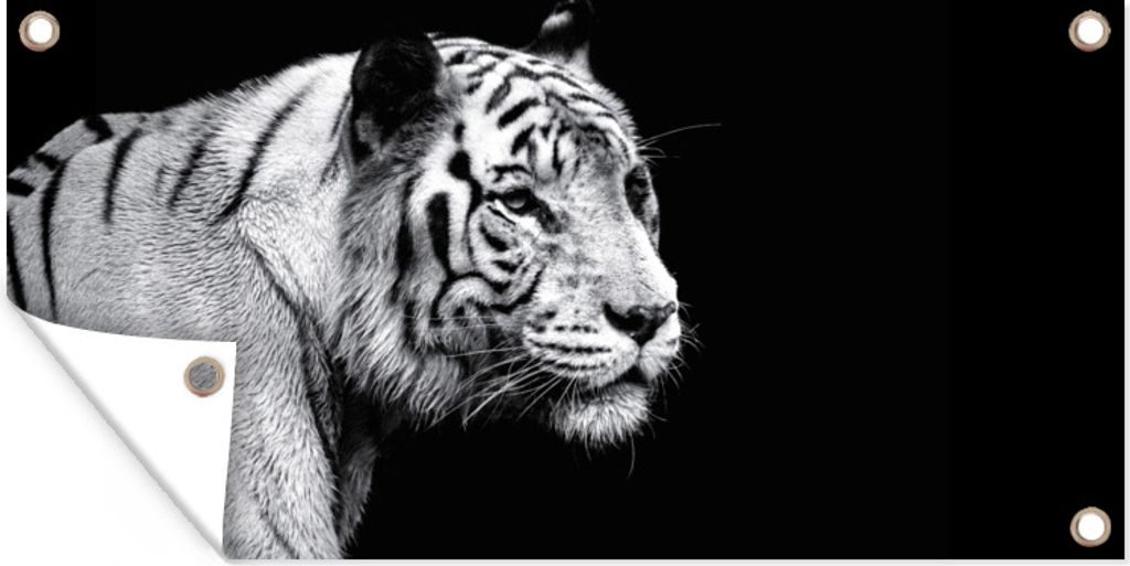 MuchoWow 80x40 cm Outdoor-Poster Gartendeko Sichtschutz Garten Poster für den Garten Tierprofil Tiger in schwarz und weiß