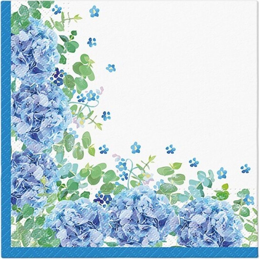 20 Servietten Blue Meadow - Blaue Hortensien 33x33cm