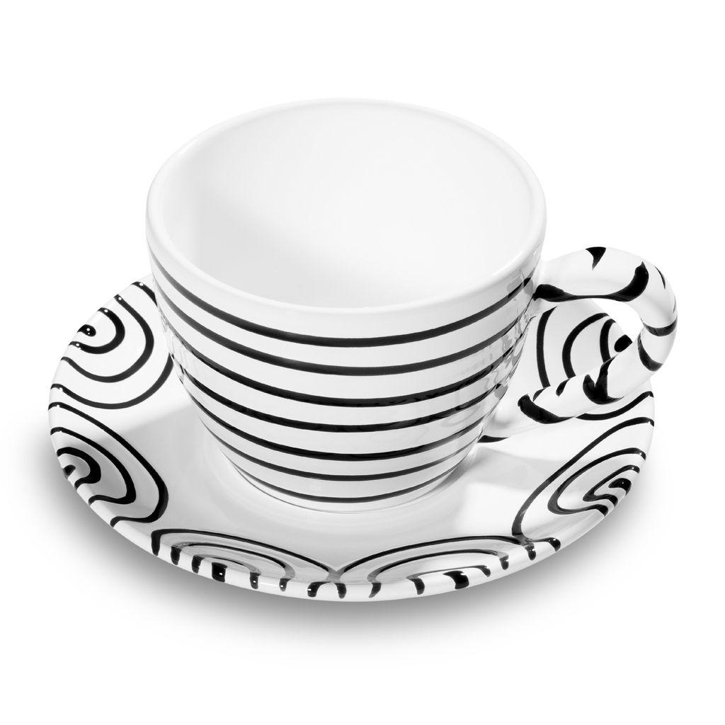 Gmundner Keramik Schwarzgeflammt, Teetasse Maxima mit Unterteller