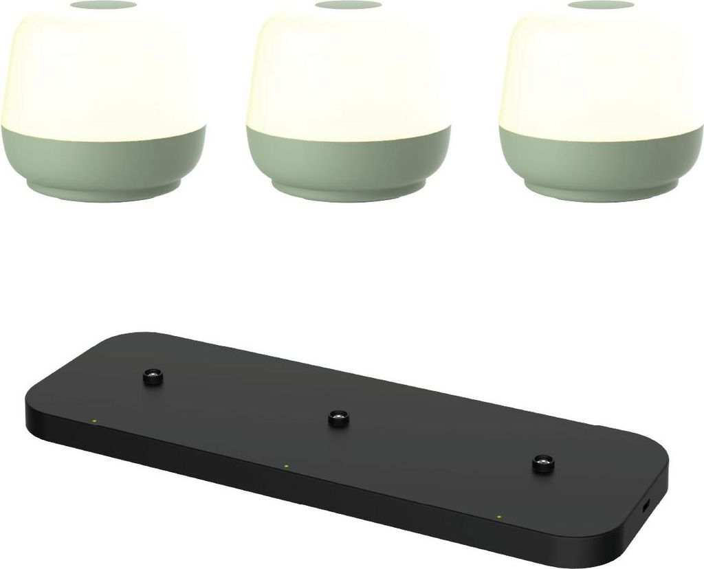 Luxus - Tischlampe Naxos - 3er Set - Altgrün + Ladestation schwarz - H8 x Ø9