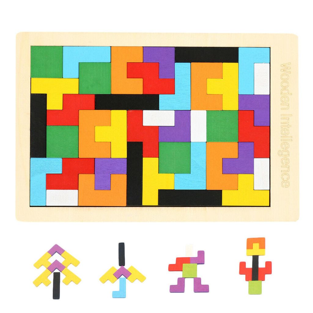 3D Holz Puzzle Jigsaw Kinder-Spielzeug Denkspiel Tetris Bausteine Holzpuzzle 