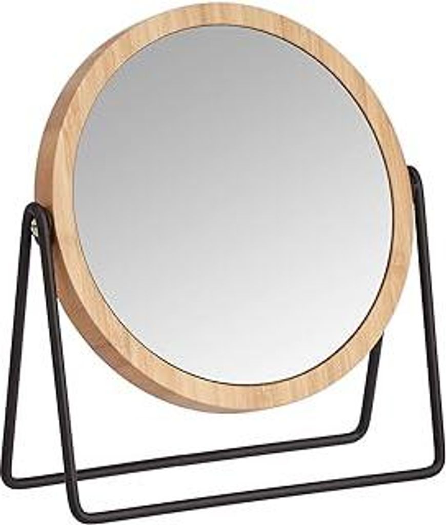 Rund, Tischplatte Montage, Kosmetikspiegel mit Bambus-Umrahmung, Vergrößerung 1-fach/5-fach, 18.3 x 7.3 x 20.7 cm, Schwarz