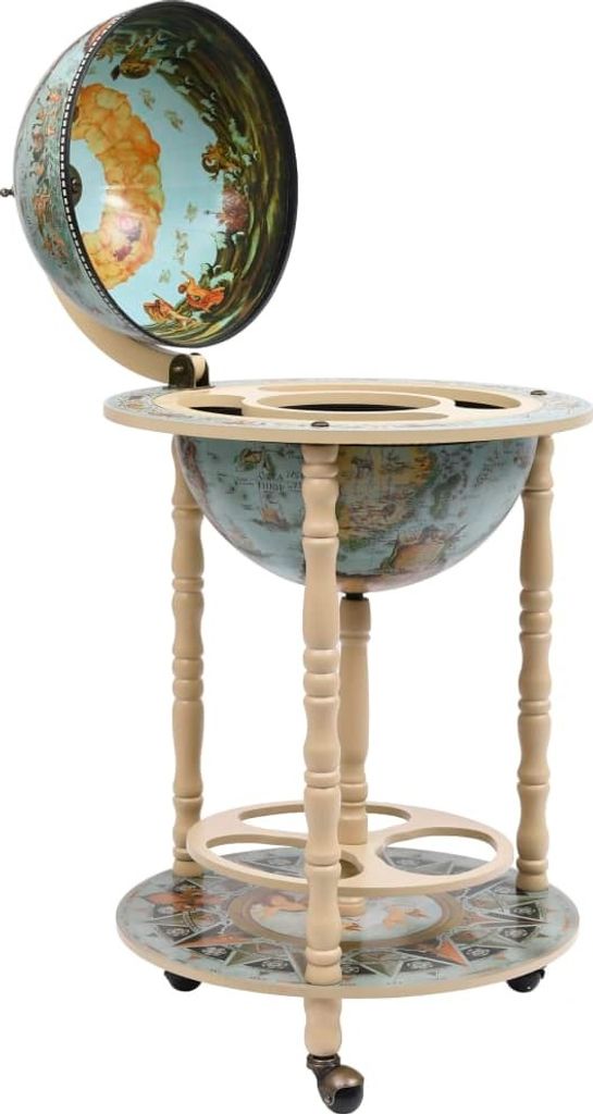 vidaXL Globe Bar s držákem na lahve Eukalyptus Wood Blue Obrázek produktu 1