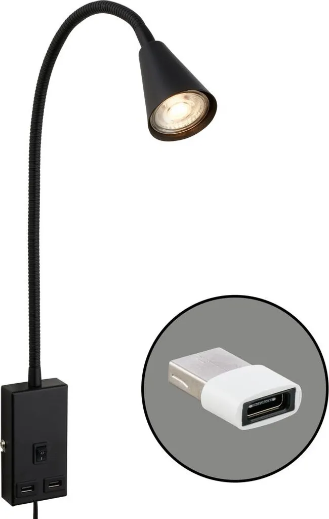 Lampada LED Lettura con USB e GU10 | Applique Comodino Hi-Tech Orientabile