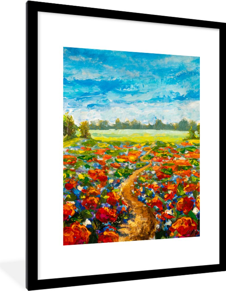MuchoWow Gerahmtes Poster Malerei - Ölfarbe - Blumen - Natur 60x80 cm - Poster mit Schwarzem Bilderrahmen Wandposter Rahmen Foto Bilder - Wohnzi...
