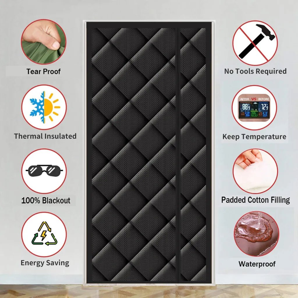 Tenda di protezione termica della porta tenda termica pannello di schermo di mosca isolamento tenda termica impermeabile antivento aria condizionata tenda di mosca nero, 100x240cm