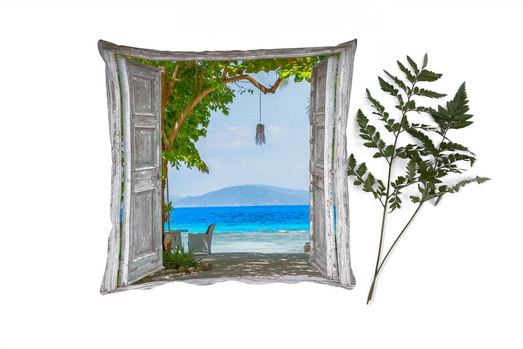 MuchoWow Zierkissen Sofakissen Wohnzimmer Dekokissen 50x50 cm Strand - Tropen - Meer - Blick - Komfort - Sofakissen