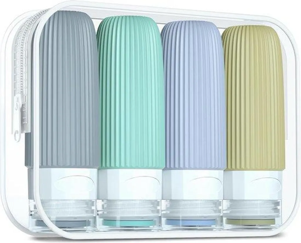 Lot de 4 Flacons de Voyage en Silicone 60ml Étanches Vert Menthe Sans BPA
