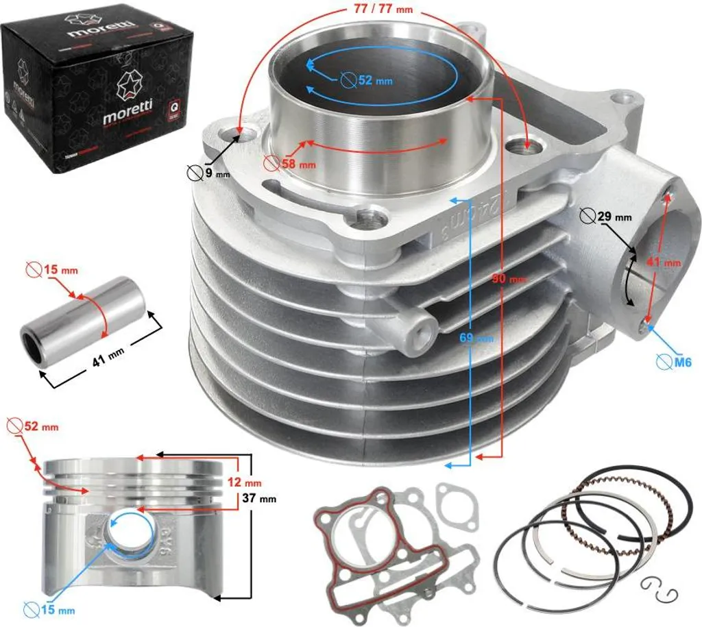 Kit haut moteur 125cc pour scooter 4 temps Moretti axe de 15mm