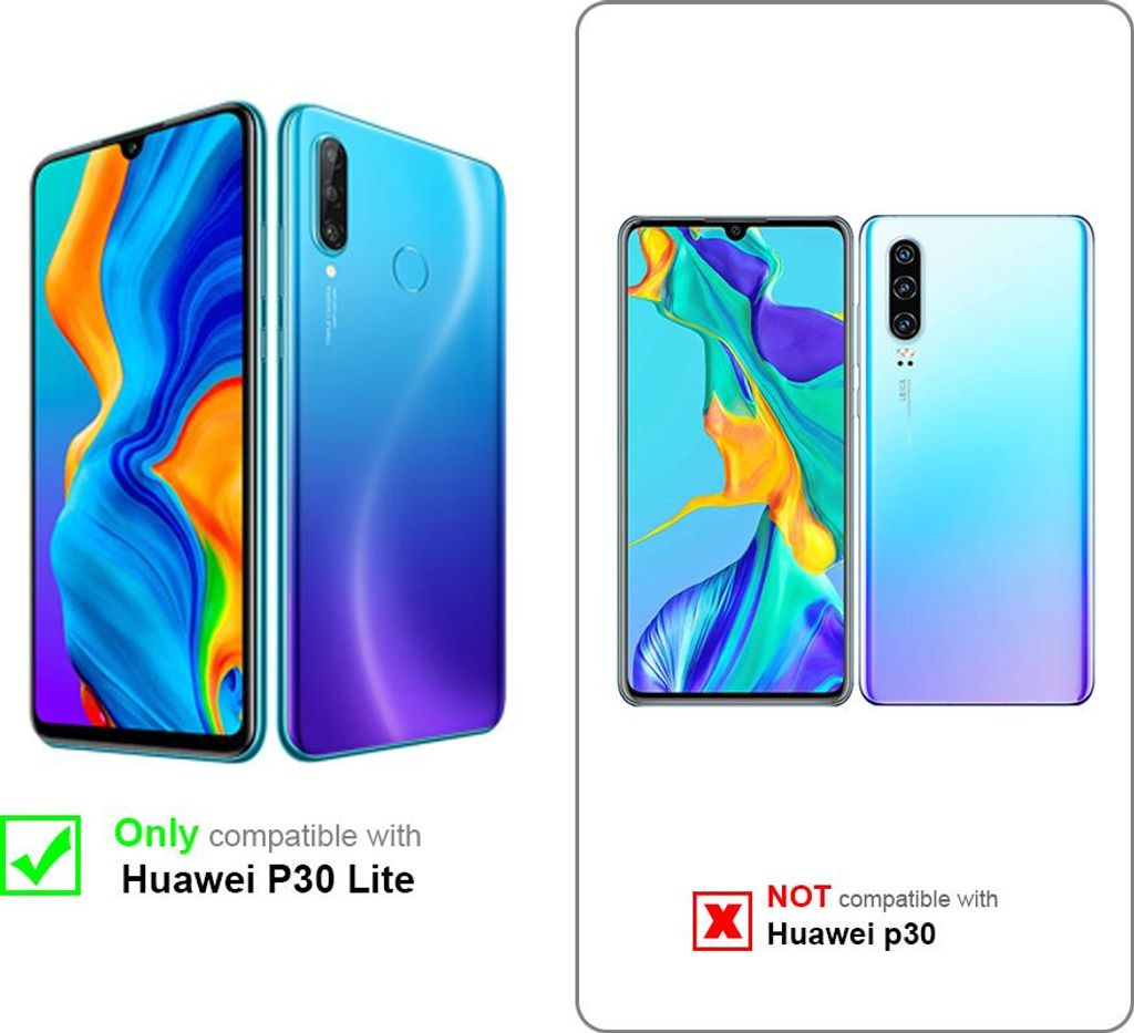 Cadorabo Hülle für Huawei P30 LITE Schutz Hülle in Schwarz Handyhülle TPU Etui Cover Case Tempered Glas