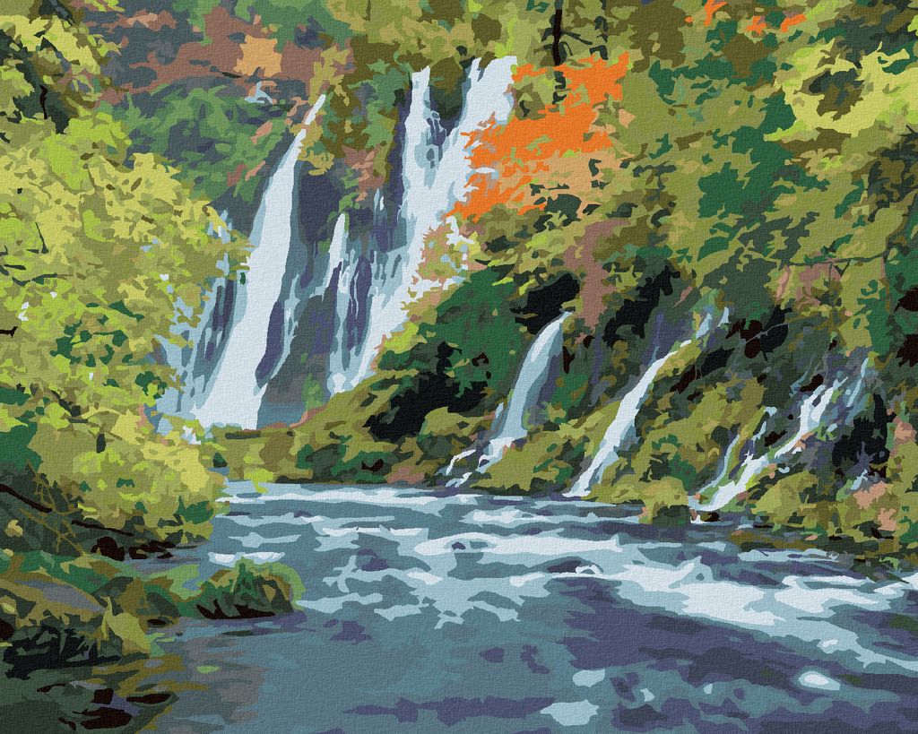 Zuty - Malen nach Zahlen - WASSERFÄLLE INMITTEN EINES WALDES (DENNIS FRATES), 40x50 cm, mit Keilrahmen (bereits gespannt)