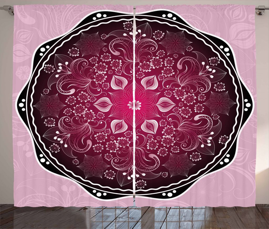 ABAKUHAUS lila Mandala Rustikaler Gardine, Klassische barocke, Schlafzimmer Kräuselband Vorhang mit Schlaufen und Haken, 280 x 245 cm, Baby Pink K...