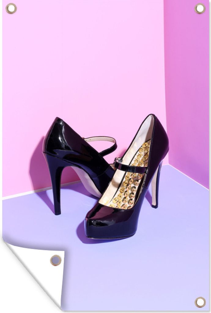 MuchoWow 40x60 cm Outdoor-Poster Gartendeko Sichtschutz Garten Poster für den Garten Hochhackige Schuhe auf rosa Hintergrund