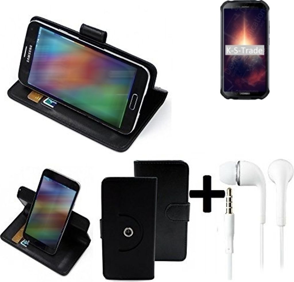 K-S-Trade Handy Hülle Schutz Hülle + Kopfhörer kompatibel mit Doogee S40 Pro Handyhülle Flipcase Smartphone Cover Handy Schutz Tasche Walletcase
