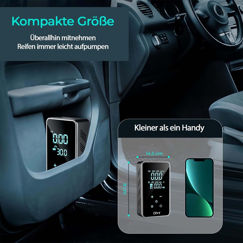Olvy Luftkompressor, Mini Reifenpumpe 7000mAh, Elektrischer Produktbild 6