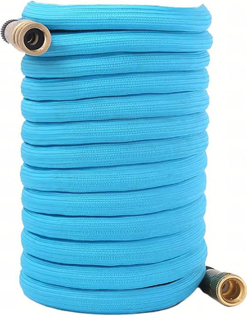 RealG RC-K-2238 Flexibler Gartenschlauch 10,2–22,5 m, Anschlüsse 1/2" und 3/4", blau
