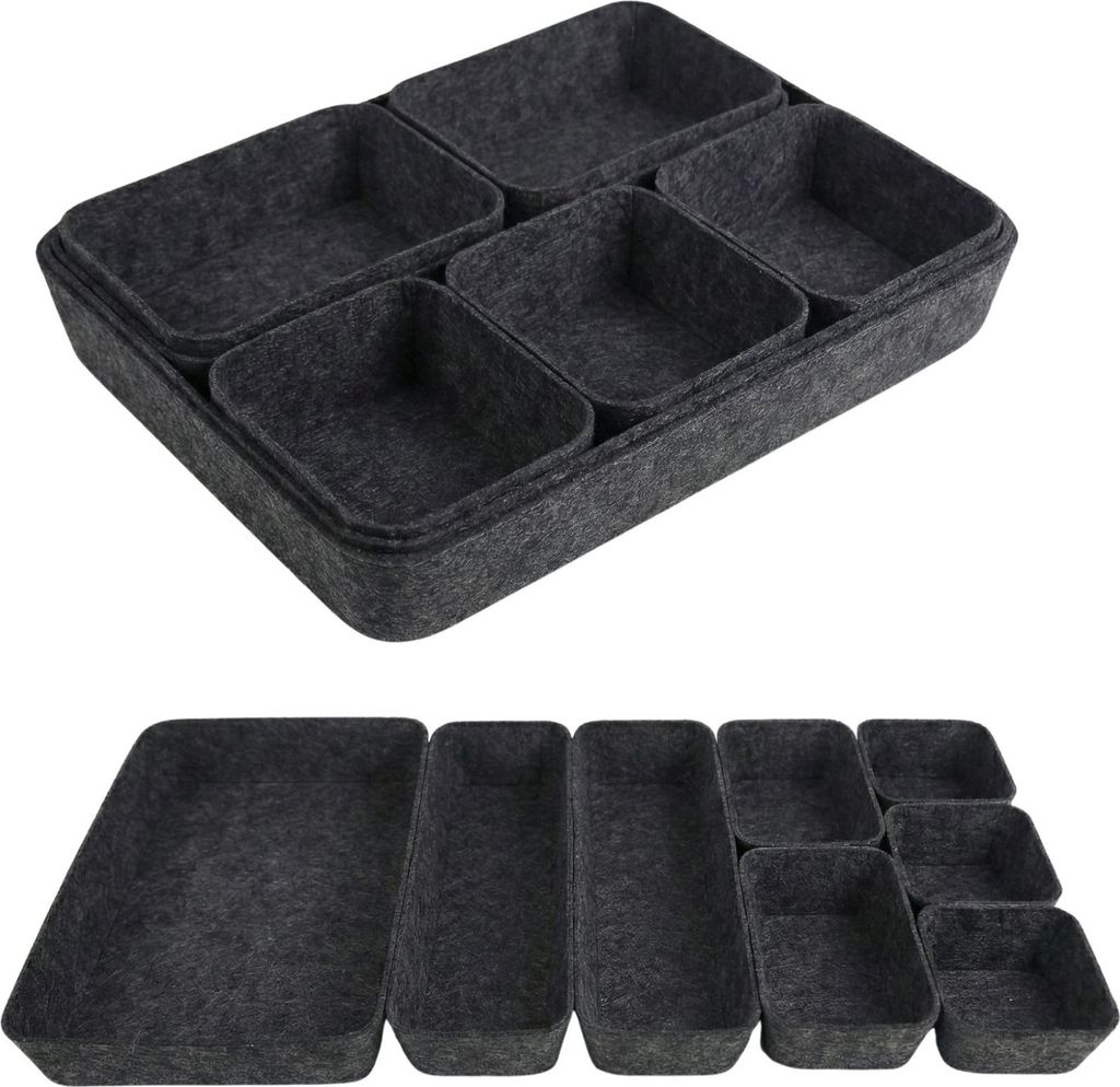 G.schmückt Filz Schubladen Organizer 8er Set, Aufbewahrungs- & Sortierboxen, Filzboxen Ordnungssystem Büro, Bad & Schminke, Dunkelgrau