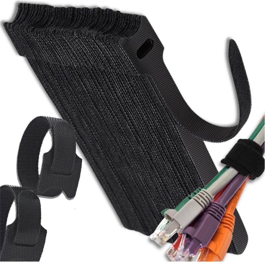 EDIBAZZAR | Klett-Kabelbinder zur Befestigung von Drähten, 100er-Set, schwarz, 12 x 150 mm