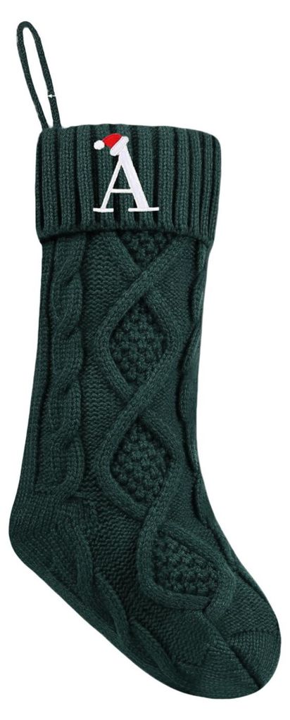Weihnachtsstrümpfe mit Initialen, 45 cm groß, bestickt, Monogramm, gestrickt, festliche Familien-Weihnachtsstrumpf für Kaminpartys