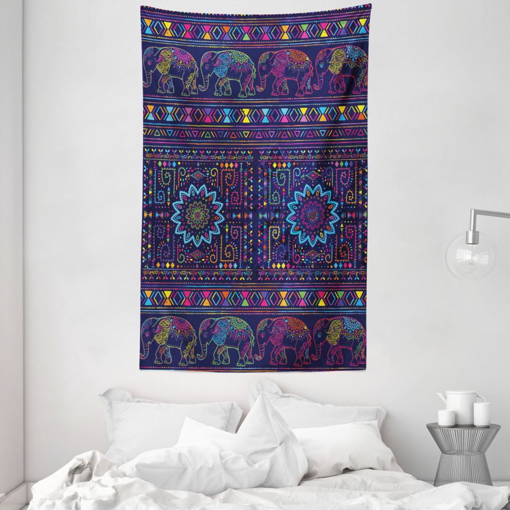 ABAKUHAUS marokkanisch Wandteppich und Tagesdecke, Hippie Themed Tiere aus Weiches Mikrofaser Stoff Waschbar ohne Verblassen Digitaldruck, 140 x 23...