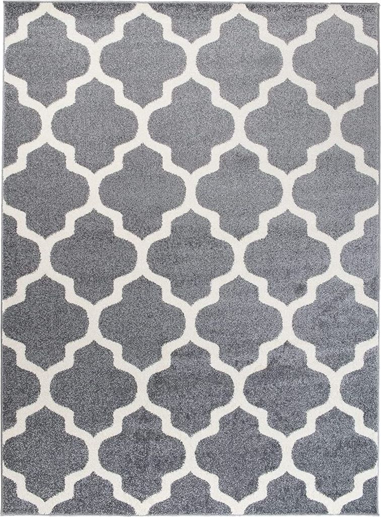 Moderner Teppich mit marokkanischem Muster – Grau Weiß : 120x170 cm