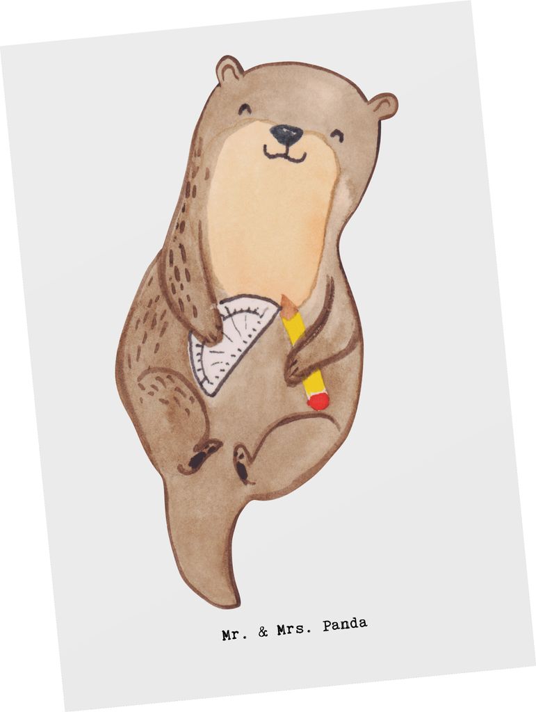 Mr. & Mrs. Panda Postkarte Technischer Zeichner Herz - Weiß - Geschenk, Ansichtskarten, bildkarte, Ansichtskarte, Postkarten, Grußkarte