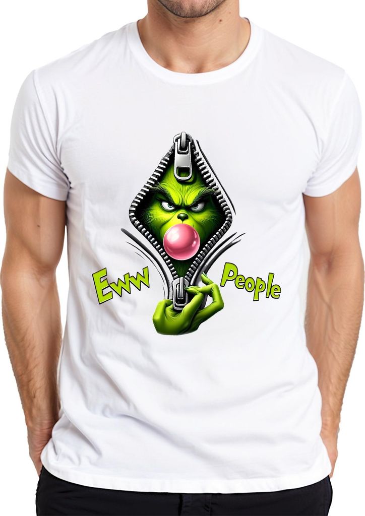 Eww People grünes Gesicht Reißverschluss Kaugummi sarkastisch Herren T-Shirt, Weiß, XL