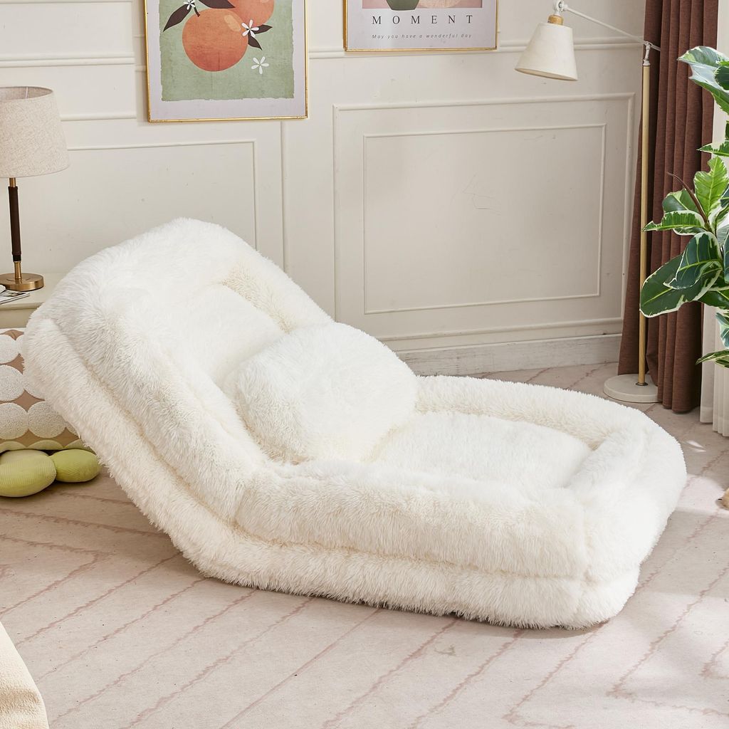 MODFU Lazy Sofa Relaxstuhl 5-fach verstellbar Boden-Gamingstuhl Geeignet für das Wohnzimmer weicher Plüschstoff Beige