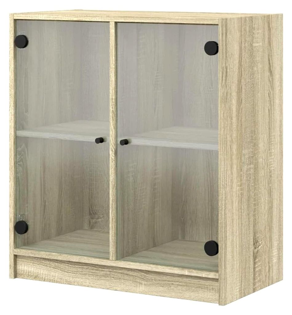 Beistellschrank mit Glastüren, Wohnzimmerschrank mit viel Stauraum, Sideboard Vitrine Flurschrank Mehrzweckschrank, Sonoma-Eiche