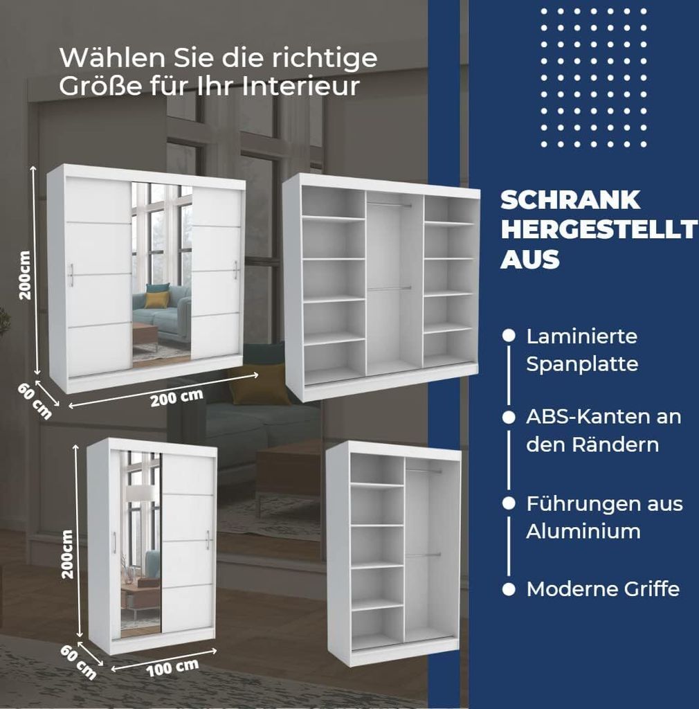 Brent - Kleiderschrank mit Schiebetüren Windsor Tomy, Produktbild 3
