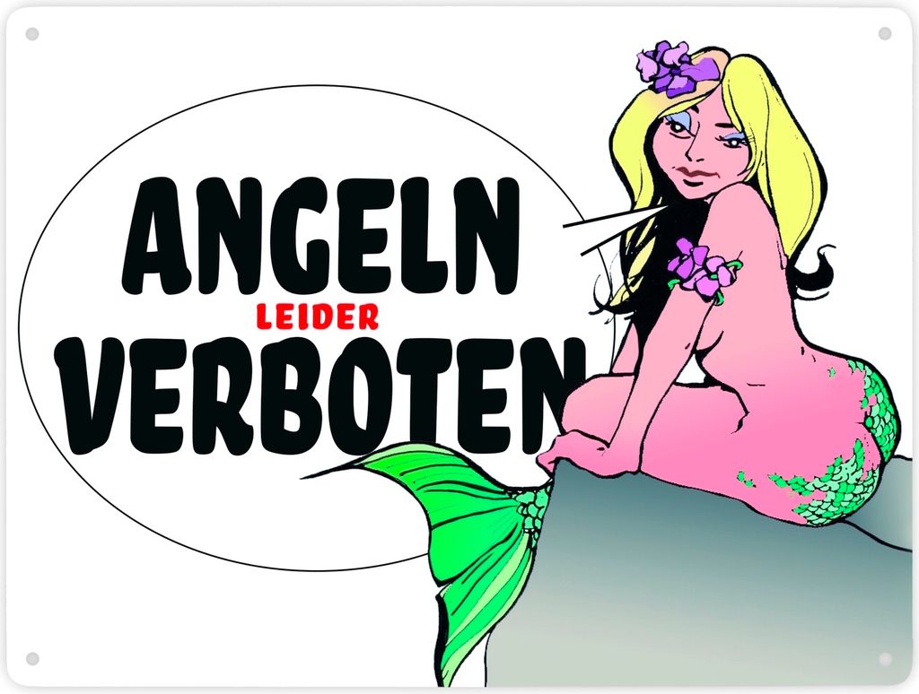 Angeln leider verboten Metallschild XXL in 28x38 cm in weiß Produktbild 
