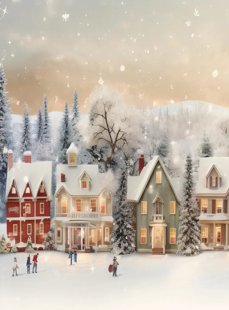 Poster Noël Hiver Ville Paysage de Neige Décoration Murale P2381 50x70