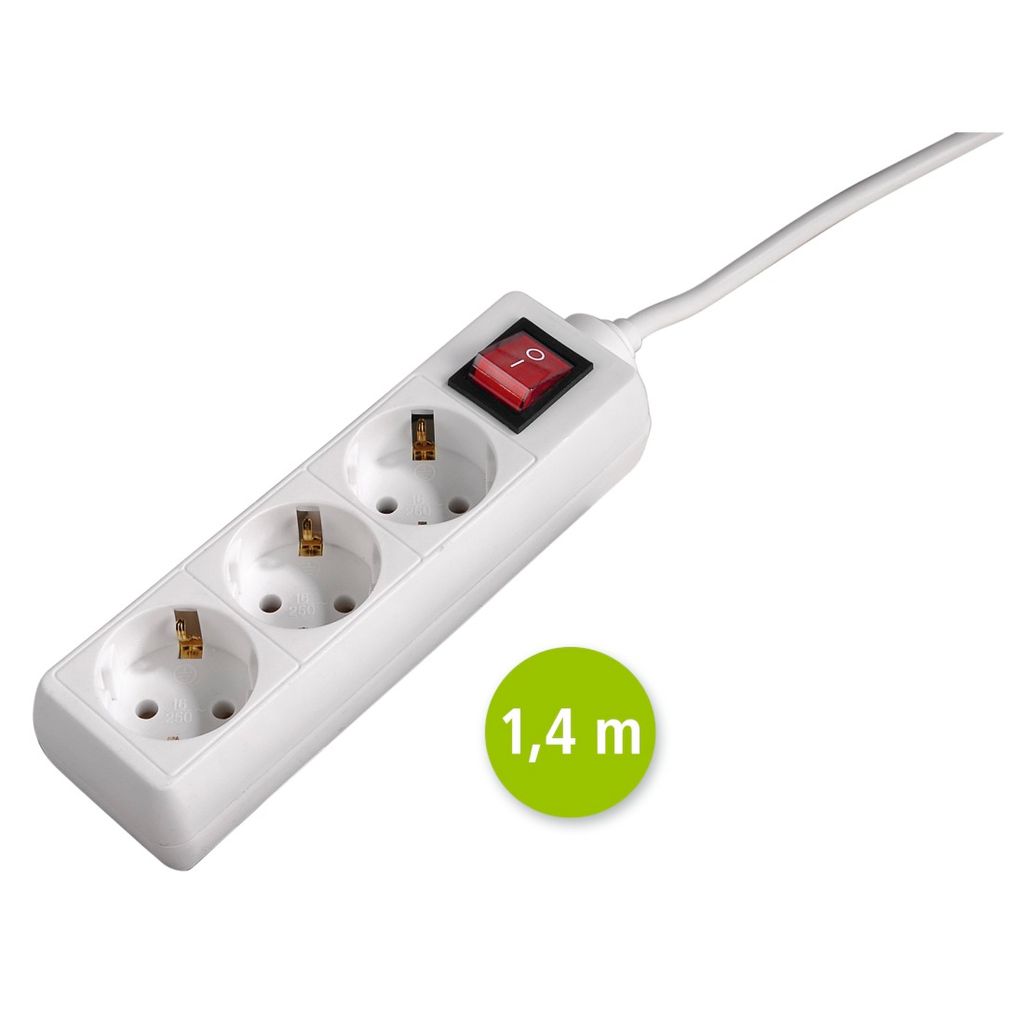 hama 3-fach Steckdosenleiste mit Schalter 1,4 m weiß Produktbild 