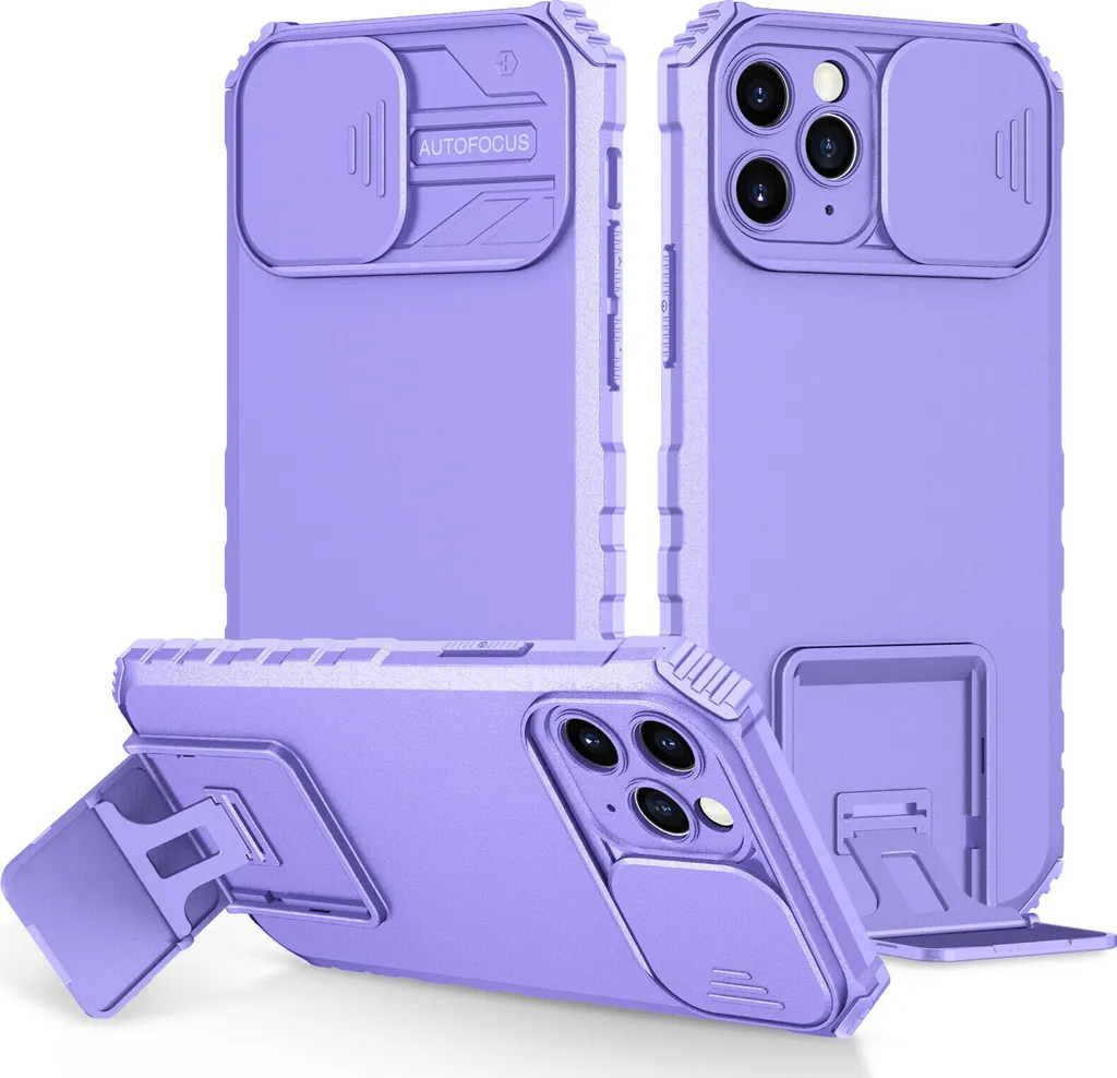 Custodia per iPhone 11 Pro a doppio strato robusta, protezione militare con kickstand e protezione scorrevole per la fotocamera Viola