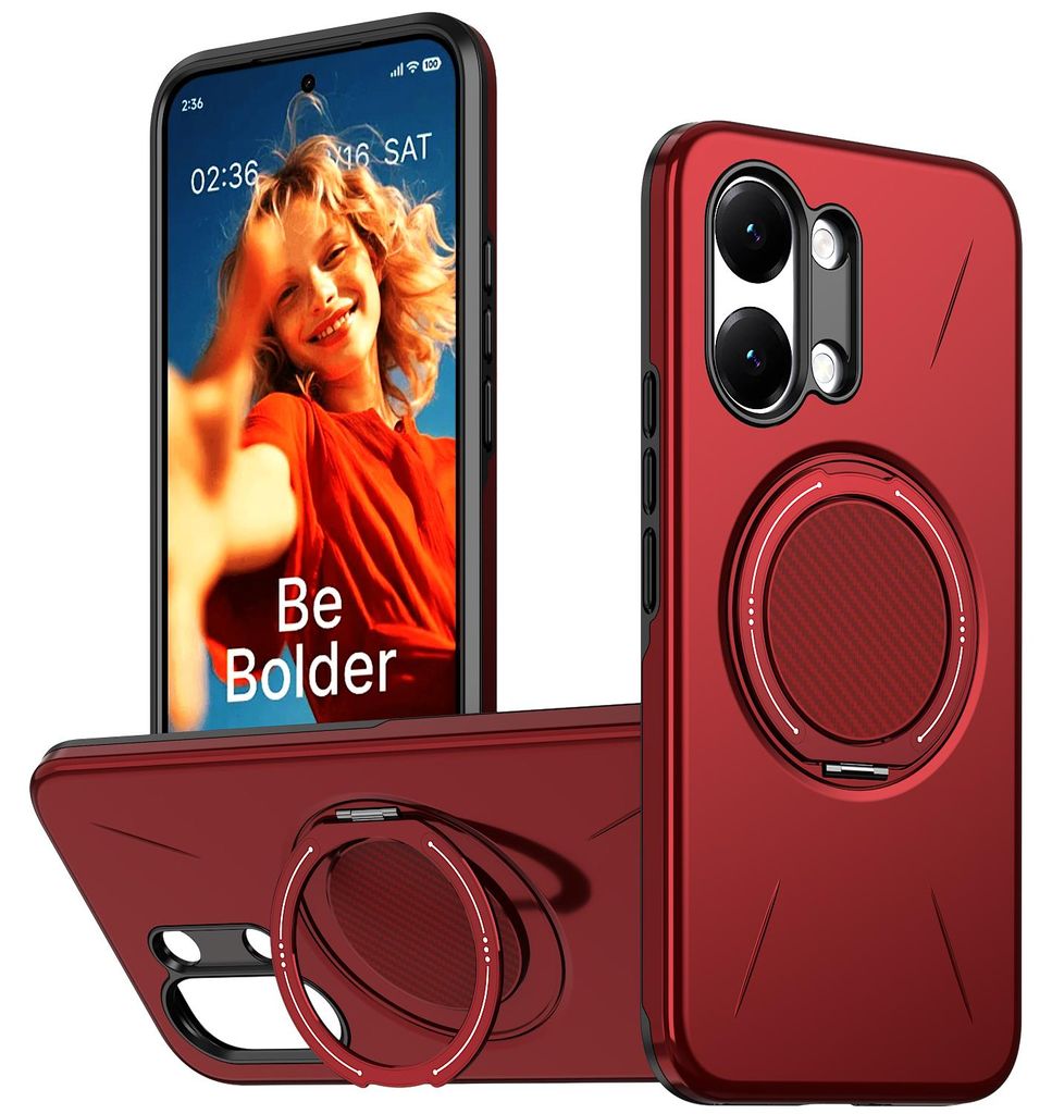 Magnetisch Hülle für Xiaomi Poco X8 Pro Max, Stoßfeste Weich TPU und Hard PC Schutzhülle mit Ringhalter Ständer Rot