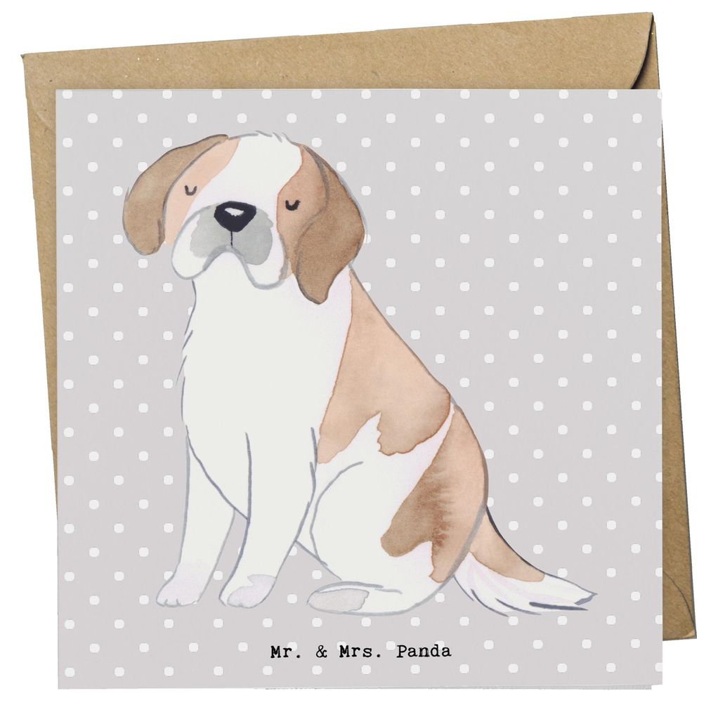 Mr. & Mrs. Panda Glückwunschkarte Saint Bernard Lebensretter - Grau Pastell - Geschenk, Perro San Bernardo, Chien Du Saint-Bernard, Grußkarte, fa...